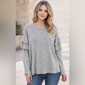 Gray Heathered Ruffle Sleeve Top NWT